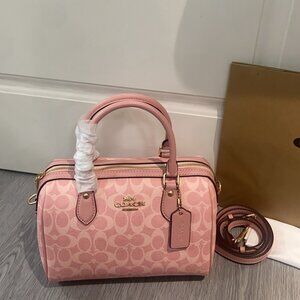 Coach Rowan Large Satchel Bag 2way In Signature Canvas In Powder Pink CAO77 NWT